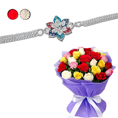 "Rakhi - SIL-6150 A (Single Rakhi), 25 mixed roses Flower Bunch - Click here to View more details about this Product